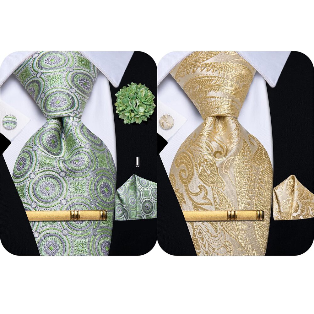 8100 Silk Ties Paisley Floral Striped Necktie and Pocket Square Cufflinks
